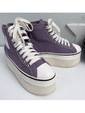 R13 Purple Platform High-Top Distress Sneakers with White Accents Size 34 US 4